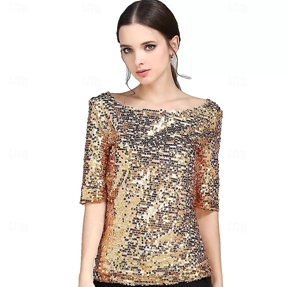 Retro Vintage Disco 1980s T-shirt Sequins Round Neck Women's Carnival Masquerade Party Bachelorette Party Adults T-shirt 2025 - $22.99 -P3