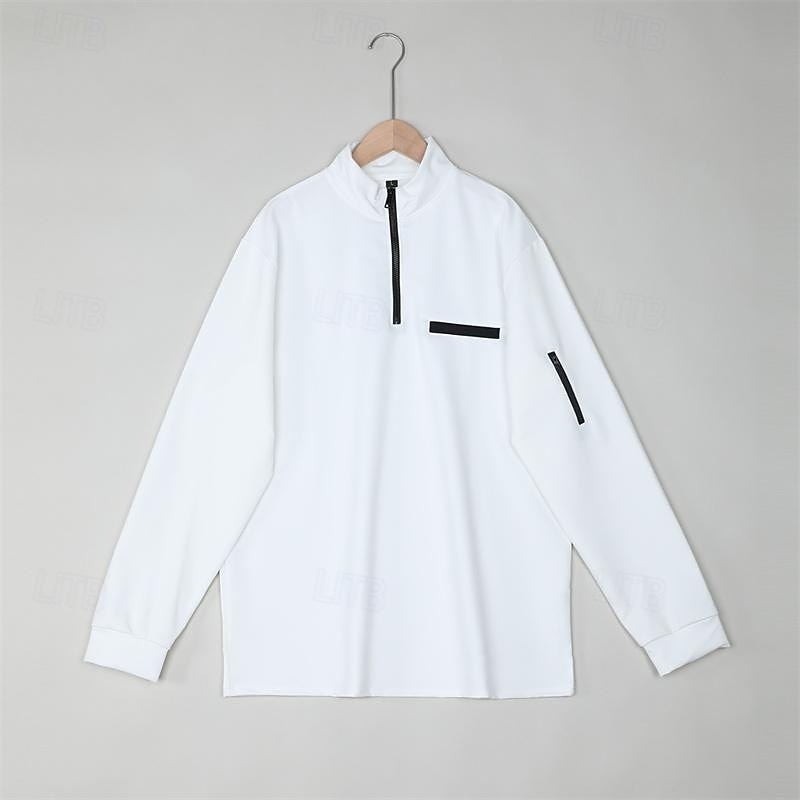 Homens Camiseta Polo Pullover Esportes Roupa Diária Quarter Zip Manga Longa Moda Confortável Tecido Bolsos Zip Up Primavera & Outono Normal Preto Branco Azul Marinha Laranja Camiseta Polo de 2026 por $23.99 –P5