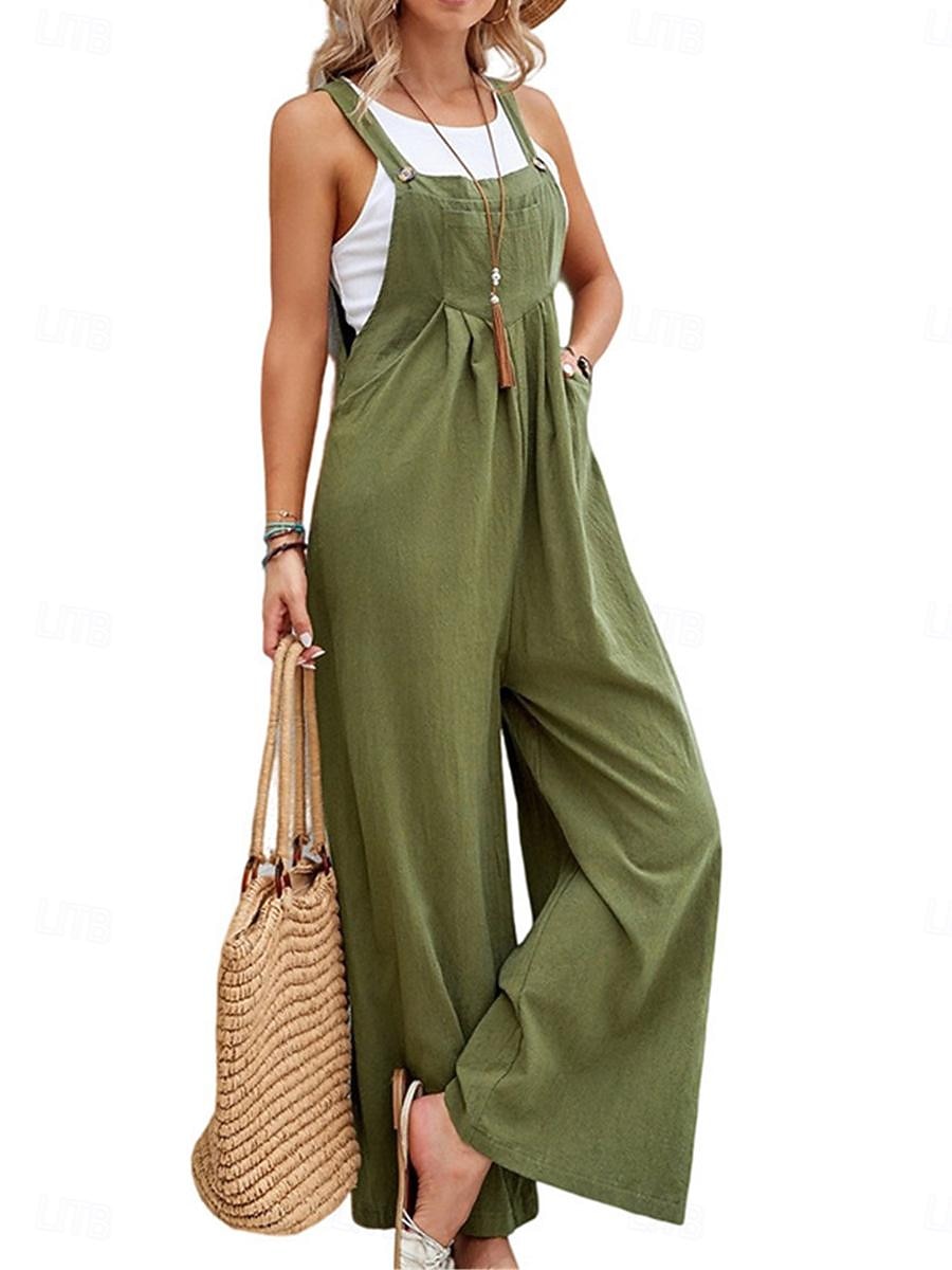 Femmes Normal Combinaison Streetwear Couleur Unie Sans manches Col carré Avec Poches Boutons Quotidien Rue Coupe régulière Noir Vin bleu marine Été de 2026 ? $24.99 –P3