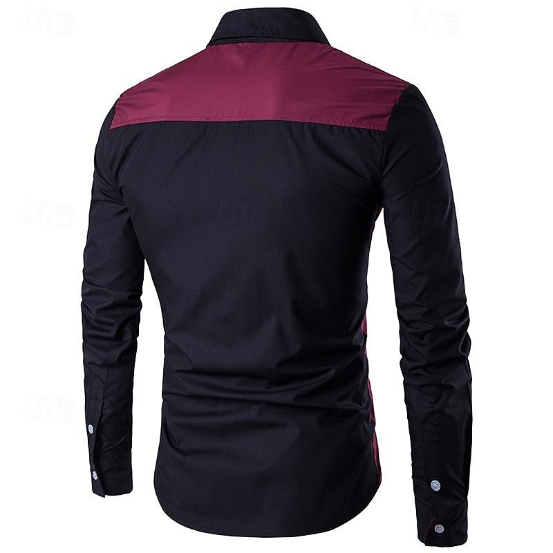Men's Shirt Summer Shirt Casual Shirt Collared Shirt Button Up Shirt Black Wine Navy Blue Blue Long Sleeve Color Block Lapel Vacation Holiday Patchwork Clothing Apparel Polyester Fashion Casual 2025 - $19.49 –P6