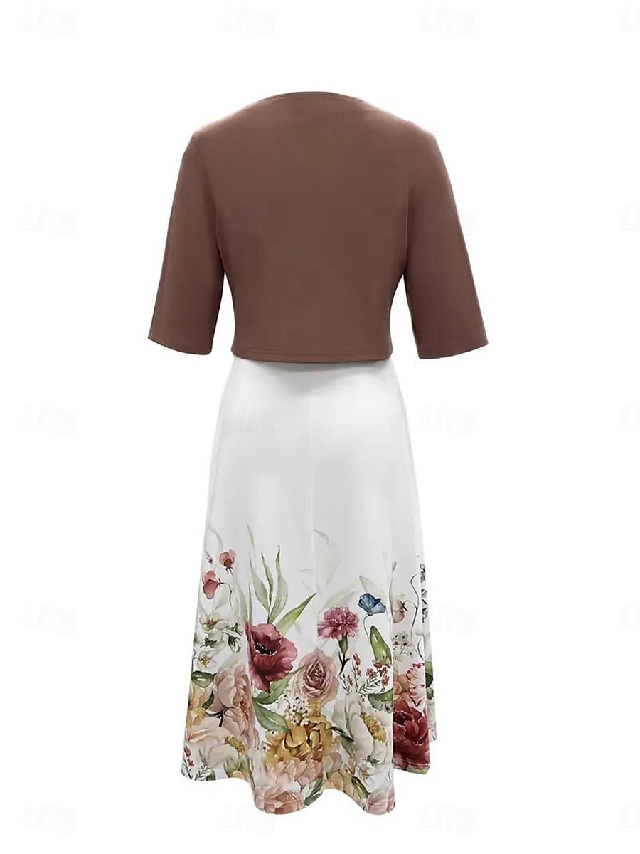 Pentru femei Set de rochii Rochie casual Rochie leagăn Rochie imprimata Modă Modern Floral Imprimeu Rochii Midi Manșon Jumate În V În aer liber Dată Alb Albastru regal Albastru piscină Vară Fit 2025 - $38.99 –P1
