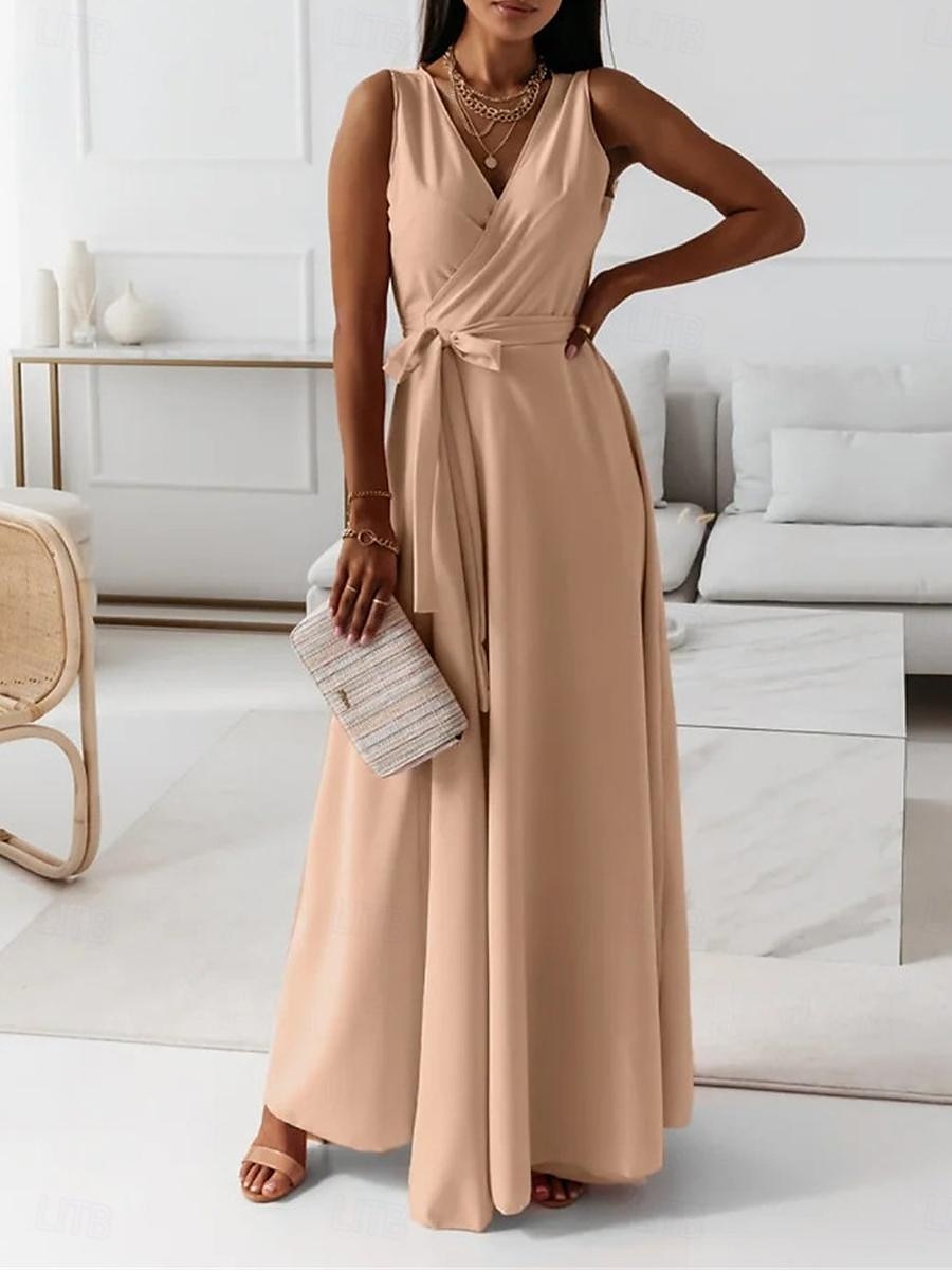 Women's Casual Dress Long Dress Maxi Dress Lace up Date Vacation Streetwear Maxi V Neck Sleeveless Pink Wine Red Color 2025 - $52.99 –P15