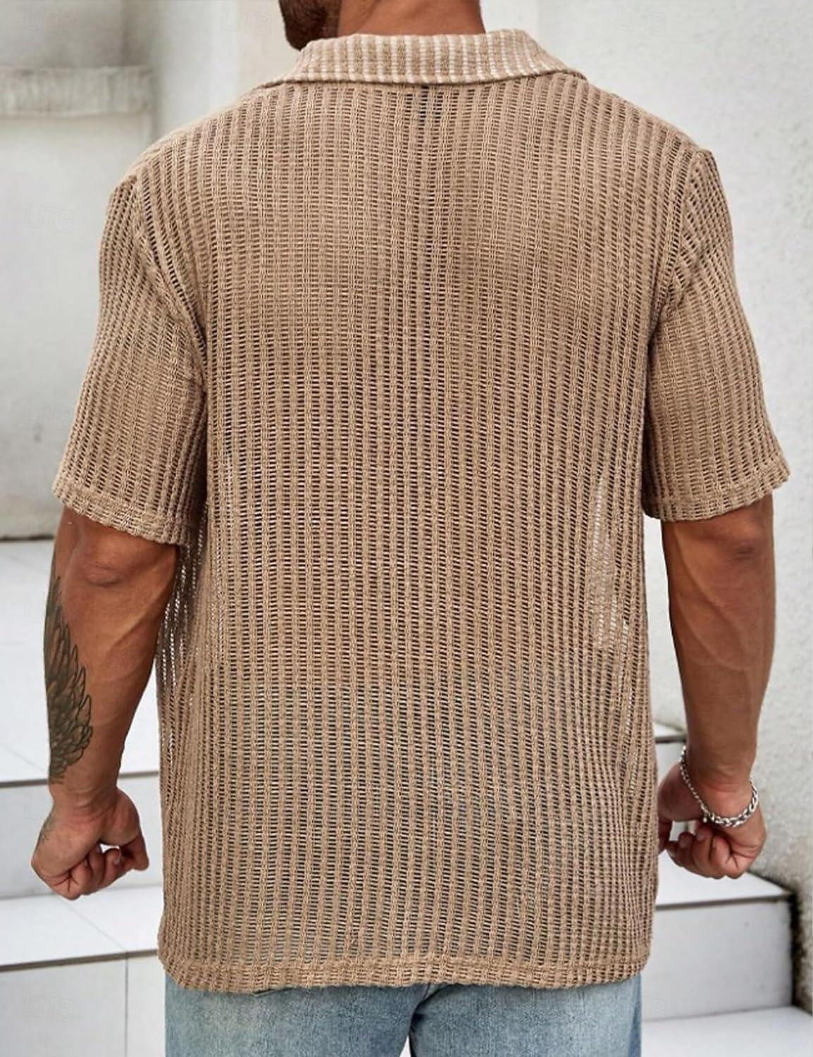 Hombre Camisa Camisa de verano Abotonar la camisa Negro Blanco Verde Claro Azul cielo Color Caquí Mangas cortas Color sólido/liso Frente Abierto Ropa Cotidiana Agujero Ropa Tropical 2026 - $25.99 –P5