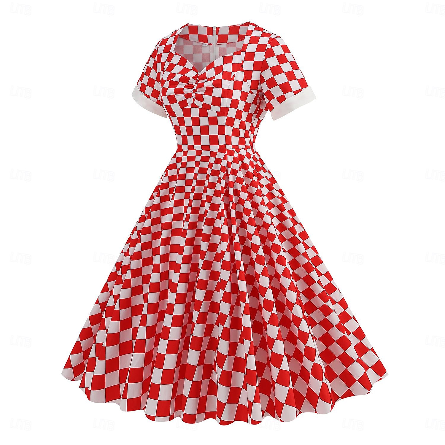 Retro 50. léta Rockabilly Houpací šaty Flare šaty Kostkovaný Dámské předvečer Všech svatých Plesová maškaráda Na den loučení se svobodou nevěsty Dospělí Šaty Šaty pro návrat domů 2025 - $41.99 –P2