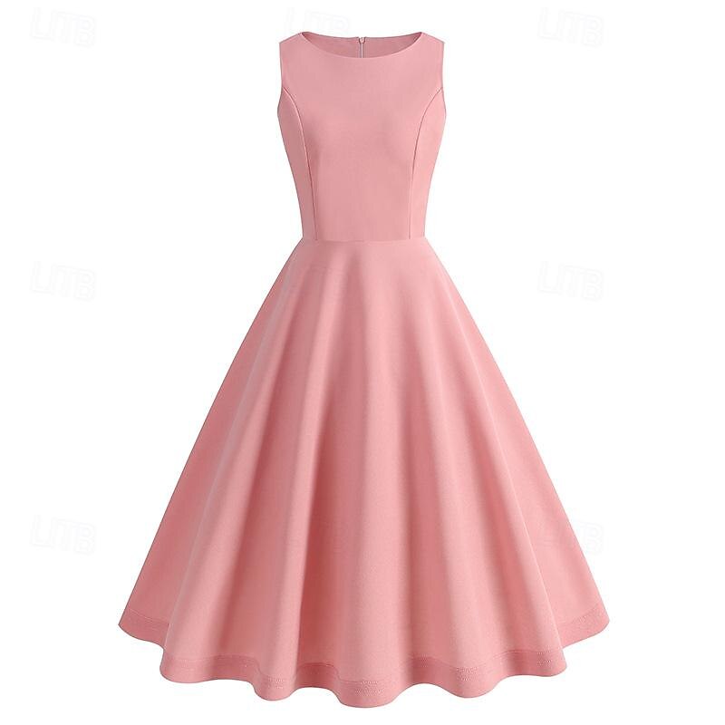 Rétro Vintage Années 1950 Midi Robe Robe Trapèze Robe trapèze Couleur Unie Femmes Mascarade Halloween Mascarade Date Adulte Robe Robes de soirée de 2025 ? $27.99 –P1