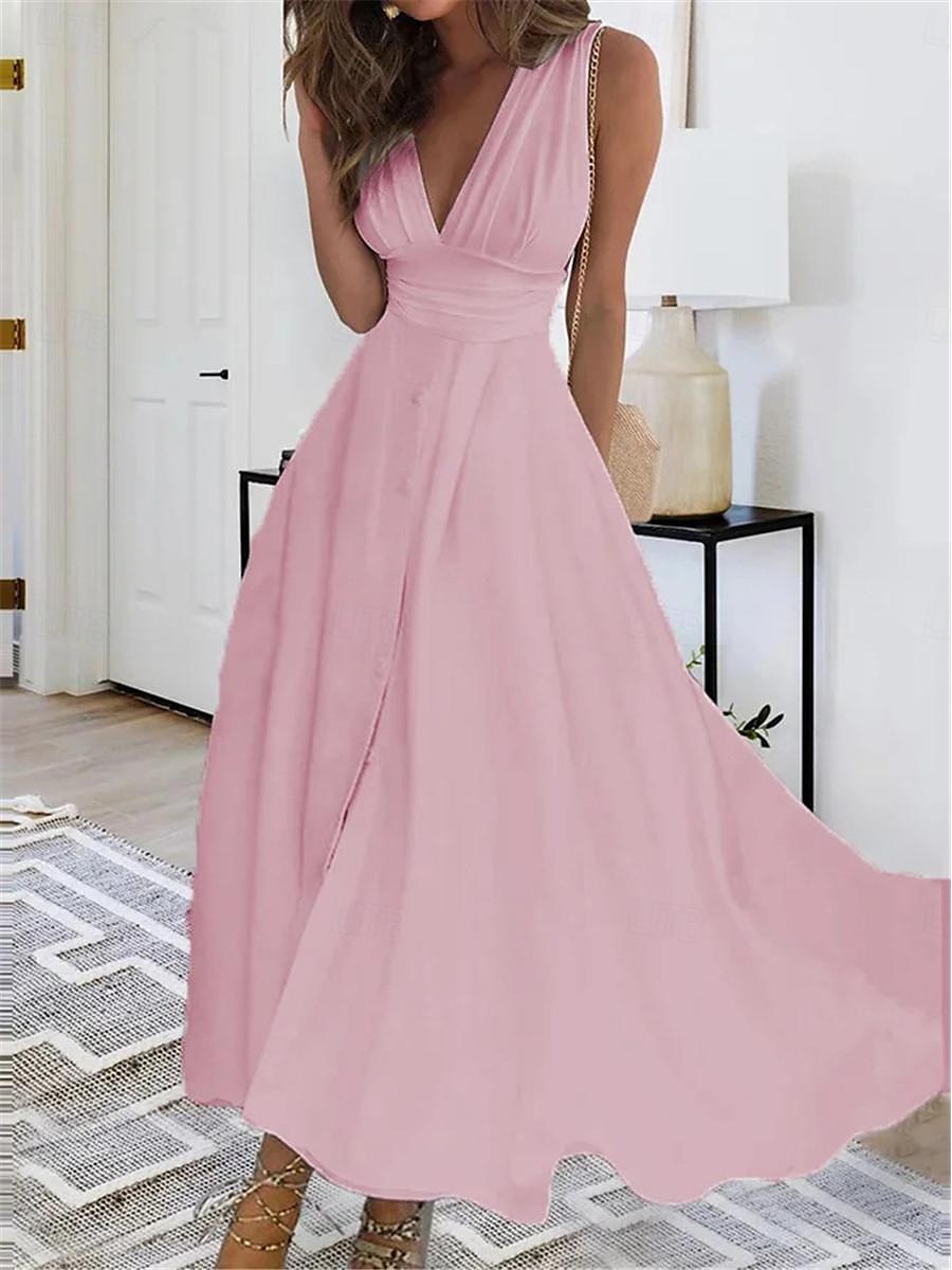rochie maxi pentru femei, albă, cu decolteu în V, fără mâneci, talie strânsă, în formă de linie, seară formală, nuntă, bal de absolvire, primăvară vară, mărime întreagă, îmbrăcăminte potrivită, 2025 - $15.59 –P2