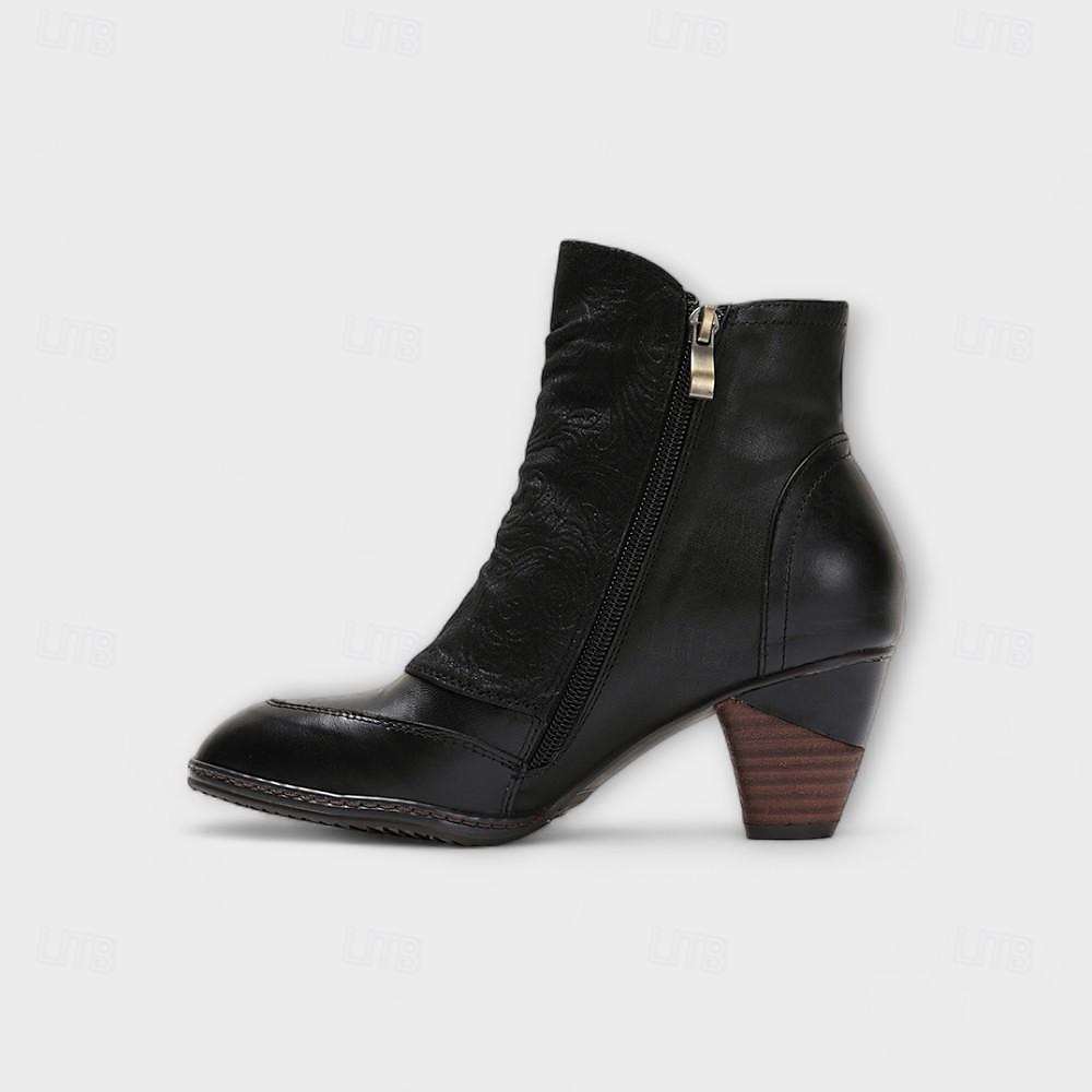 damskie botki vintage z czerwonej skóry – najwyższej jakości skóra bydlęca z kwiatowymi akcentami guzikowymi i grubym obcasem, idealne do stylu retro i na co dzień 2026 - $94.99 –P14