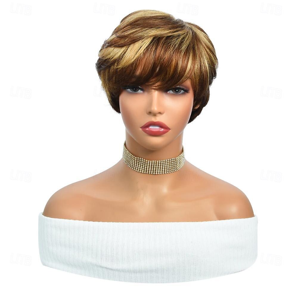highlight 4/27 ombre pixie parrucche dei capelli umani diritto brasiliano nessuna parrucche anteriori in pizzo capelli umani parrucche caschetto corto per donne nere capelli umani veri colorati ombre del 2025 a $58.99 –P4