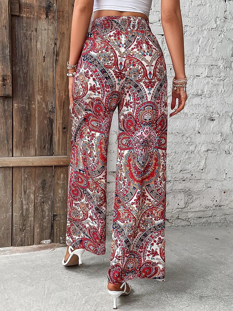 Mujer Perneras anchas Pantalones Casual / Diario Largo Floral Perneras anchas Cintura elástica Transpirabilidad Cómodo Microelástico Fin de semana Azul Piscina Rojo Verde Trébol Caqui Primavera verano 2025 - $22.99 –P14