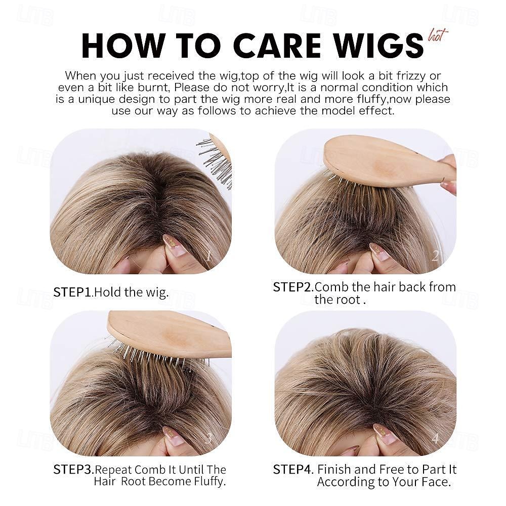 parrucche sintetiche miste naturali corte e soffici con frangia, capelli veri, per donne, colore biondo del 2025 a $18.49 –P5