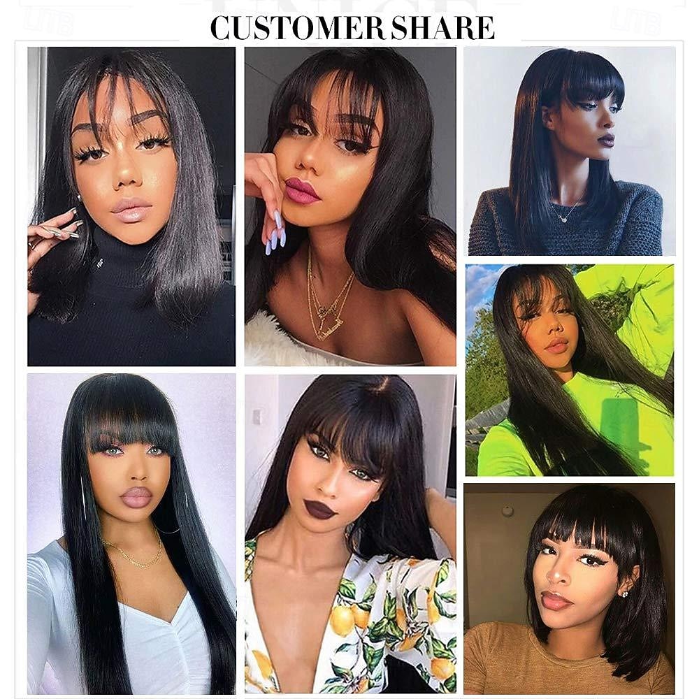 Brazilian Virgin Straight Human Hair Wigs with Bangs 8-30 inch  None Lace Front Wigs  Machine Made Wigs for Black Women Natural Color 2026 - $75.99 –P6