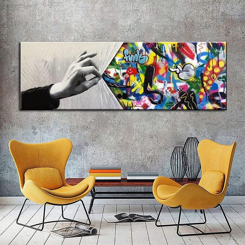 Handmade Hand Painted Wall Art Behind the Curtain Kid graffiti art Banksy Wall Art Urban Style Canvas Decor Rolled Canvas No Frame Unstretched 2025 - $108.99 –P3