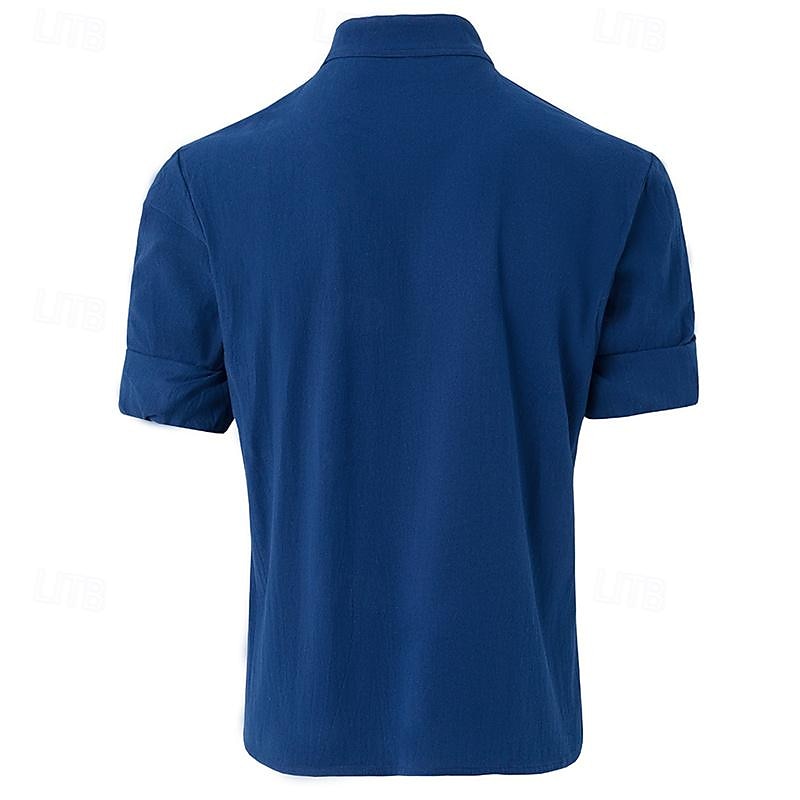 Per uomo Camicia camicia di lino Camicia in lino e cotone Camicia in cotone bianco Camicia con colletto cinese Camicia con colletto alla coreana Liscio Da mare Strada Nero Bianco Blu marino Blu del 2025 a $21.99 –P15