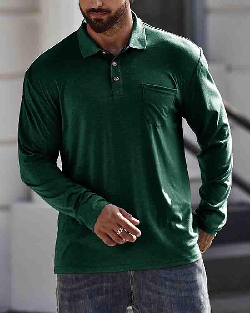Herren Poloshirt aus Baumwolle Golfhemd Arbeit Casual Kargen Langarm Basic Modern Glatt Taste Tasche Frühling & Herbst Regular Fit Dunkelrot Wein Aprikose Dunkelgrau Wasserblau Schwarz Poloshirt aus 2025 - $18.99 –P11