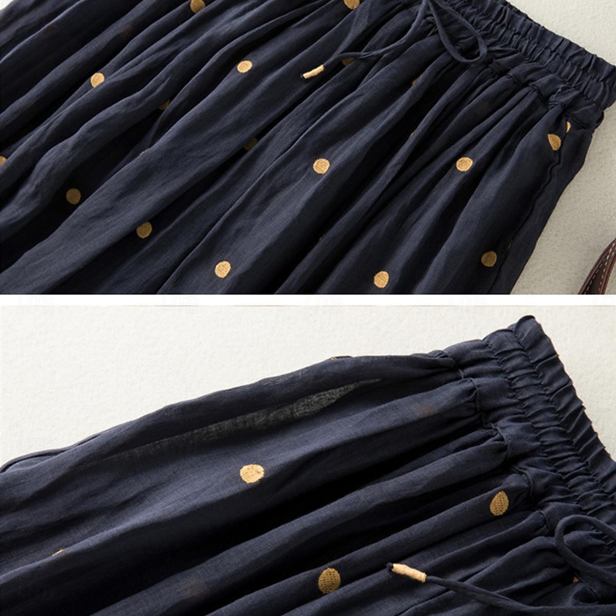 Femme Jupe Trapèze Mode Décontractées Maxi Taille haute Jupes Pois Imprimer Casual Quotidien Fin de semaine Jaune bleu marine Marron Vert Eté Coton et lin de 2025 ? $46.99 –P19