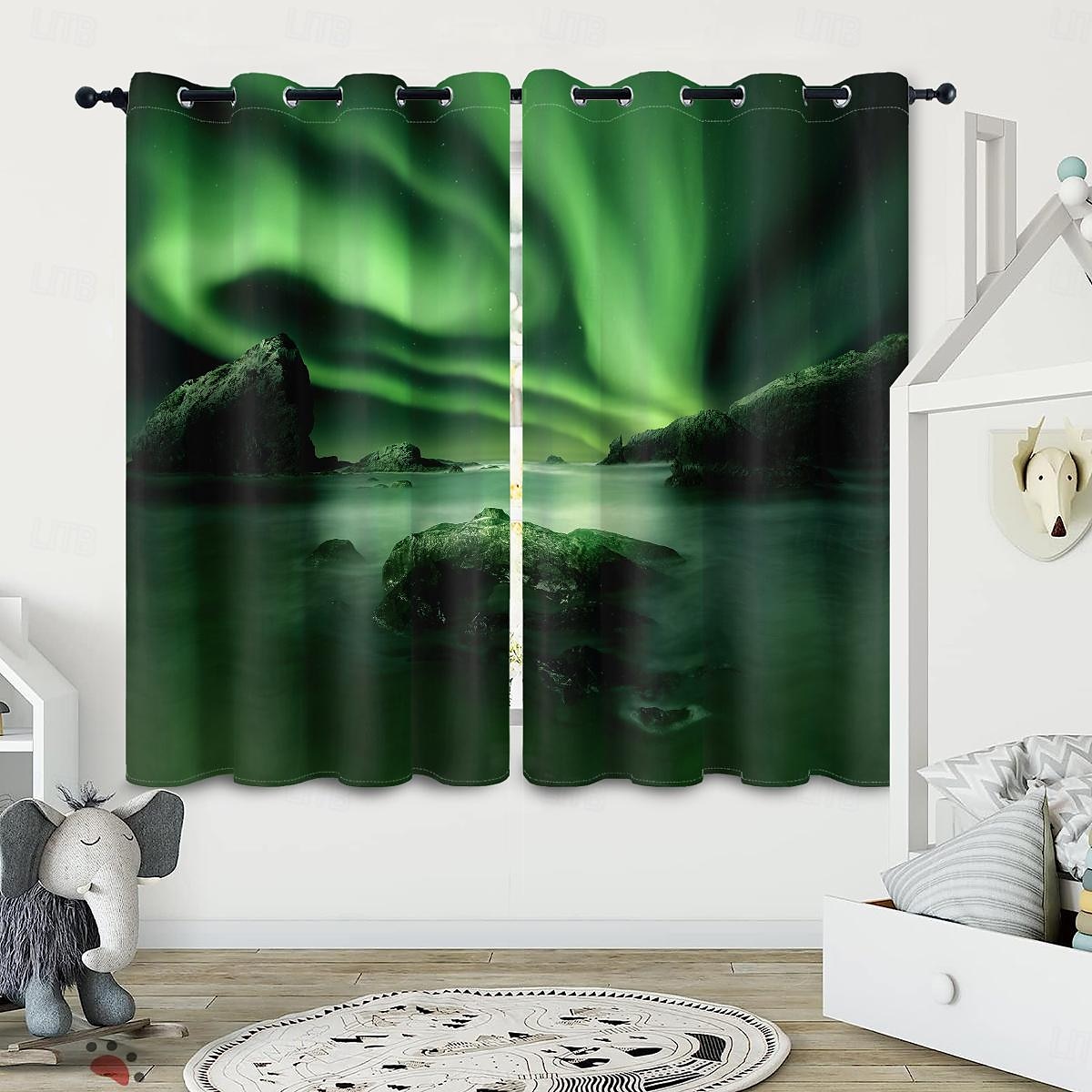 2 paneler gardin gardiner blendingsgardin for stue soverom kjøkken aurora nordlys vindu behandlinger termisk isolert rom mørklegging 2025 - $37.99 –P5