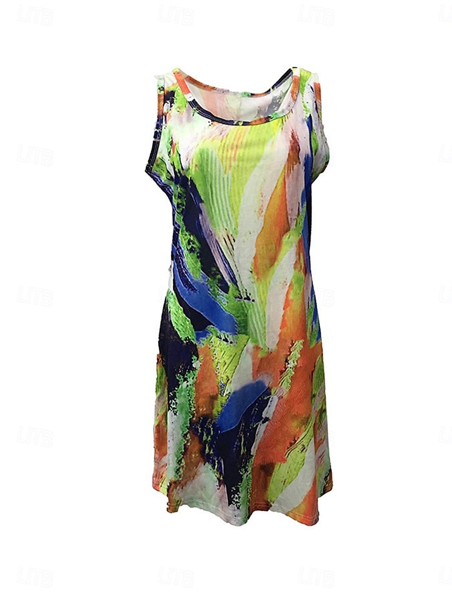 Pentru femei Rochie Mini Rochie casual Rochie Tip Maieu Rochie de vară Șic Stradă Vacanță Stradă Concediu Fit regulat graffiti Fără manșon În U Galben Roz Îmbujorat Albastru piscină Trifoi Vară 2025 - $23.99 –P5
