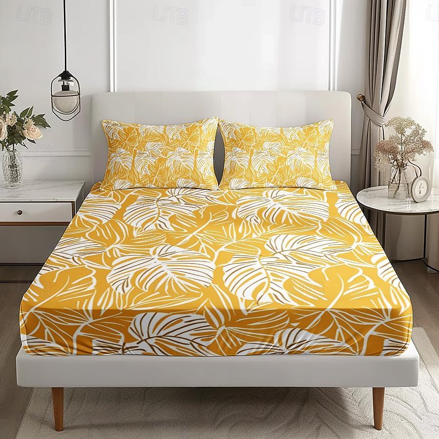 Leaves Spring Pattern Fitted Sheet Set 100% Cotton Ultra Soft Breathable Silky Bed Sheets Deep Pocket Bedding Sheets 3 Piece Queen King Size 2025 - $45.99 –P8