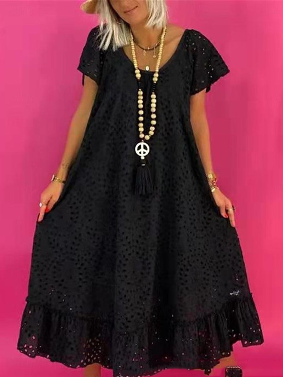 Naisten Pitkä mekko Maxi mekko Valkoinen mekko Pitsimekko Rento mekko Kesämekko Katutyyli Maxi Katu Deitti Loose Fit Lyhythihainen Tiukka pyöreä kaula-aukko Musta Valkoinen Kesä 2026 - $41.99 –P3