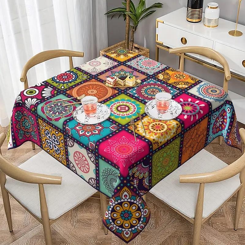 Mandala estilo boho toalha de mesa à prova d'água retangular colorido padrão geométrico toalha de mesa indiana étnica decoração de festa de feriado boêmia toalha de mesa redonda mesa de decoração de de 2025 por $11.99 –P4