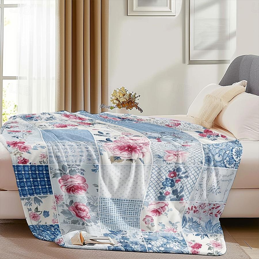 Couverture à motif patchwork en flanelle, grande couverture chaude pour toutes les saisons, cadeaux de 2025 ? $18.99 –P20