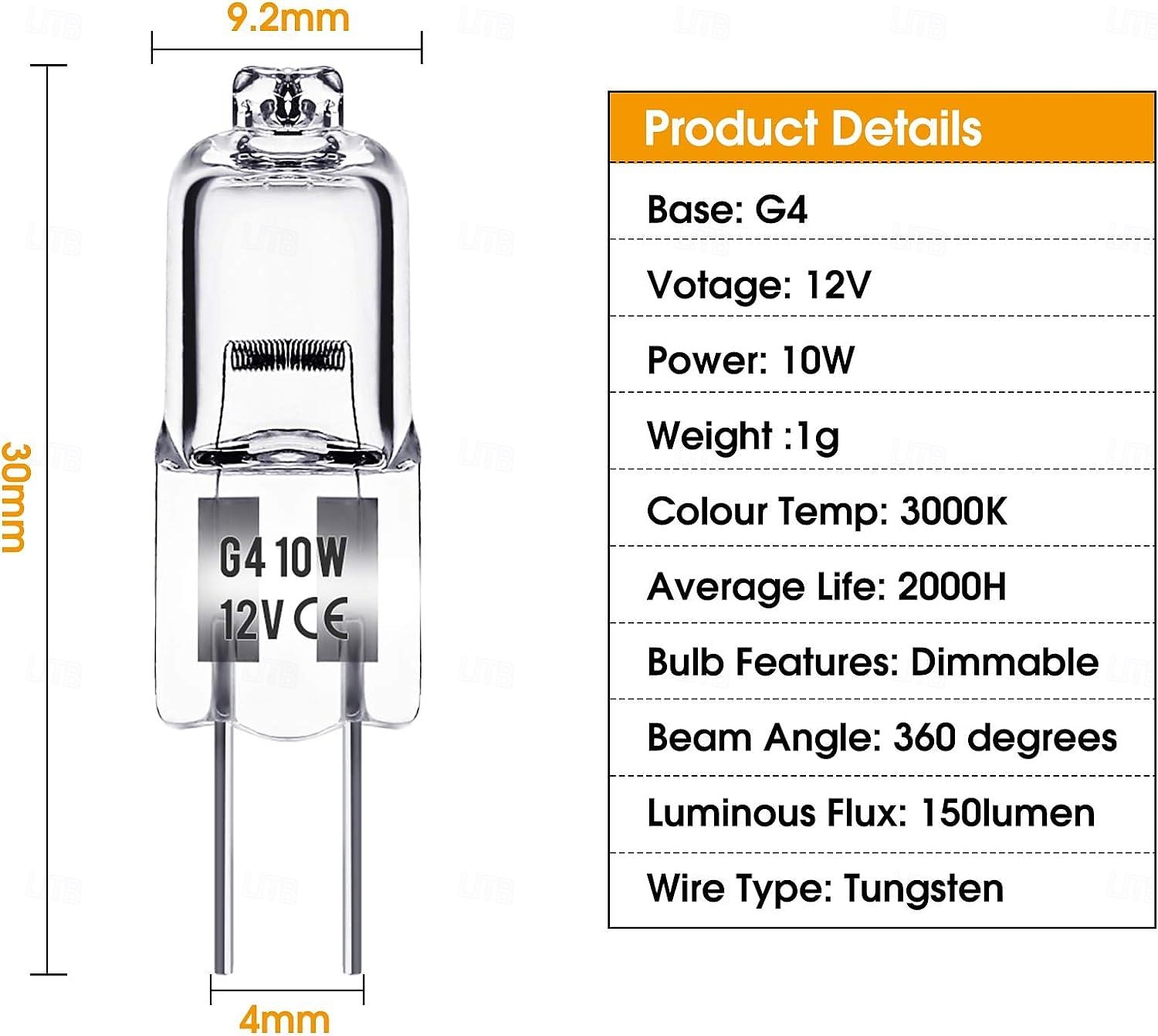 10PCS G4 10W Halogen Bulb 12V Kitchen Hood Bulb Warm White 3000K for Bedroom Bathroom Cabinet Living and Dining Room Energy Efficiency 2026 - $8.49 –P4