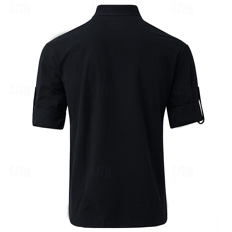 Per uomo Camicia camicia di lino Camicia in lino e cotone Camicia in cotone bianco Camicia con colletto cinese Camicia con colletto alla coreana Liscio Da mare Strada Nero Bianco Blu marino Blu del 2025 a $21.99 –P7