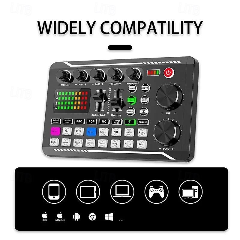 DJ-apparatuur microfoon geluidskaart console studio geluidskaart kit kabel telefoon mengcomputer live voice mixer f998 geluidskaart 2025 - $76.99 –P1