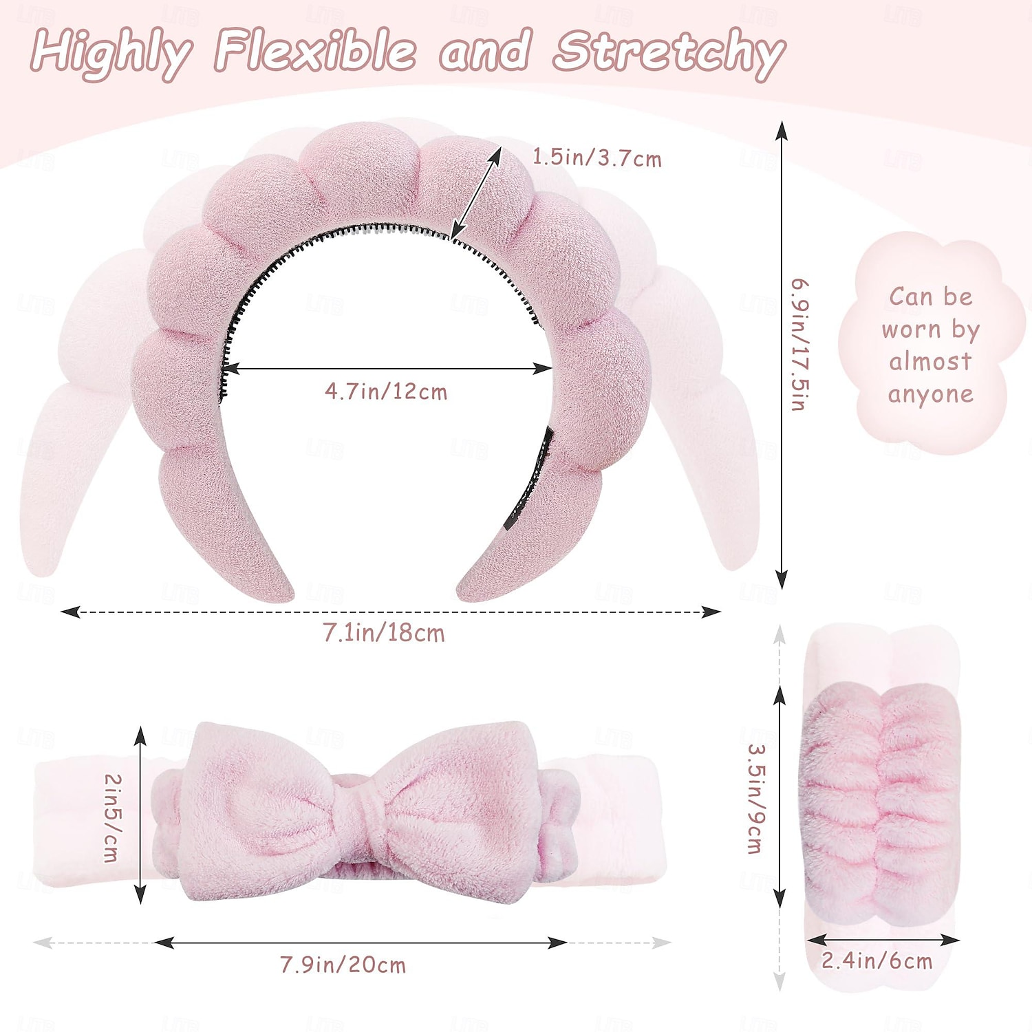 Spa Headband for Washing Face, Skincare Headbands and Wrist bands Set, Terry Cloth Makeup Headband, Puffy Anti-Slip Face Wash Headbands for Women for Facial Cleaning, Makeup 2025 - $6.99 –P5