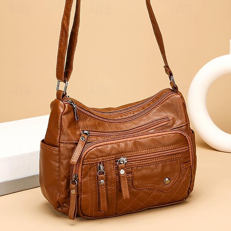 geantă de damă din piele artificială matlasată cu buzunare multiple cu fermoar – geantă de mână casual și versatilă pentru utilizarea de zi cu zi 2026 - $24.99 –P8