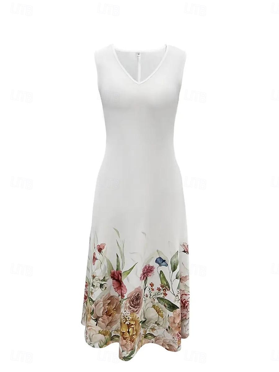 Pentru femei Set de rochii Rochie casual Rochie leagăn Rochie imprimata Modă Modern Floral Imprimeu Rochii Midi Manșon Jumate În V În aer liber Dată Alb Albastru regal Albastru piscină Vară Fit 2025 - $38.99 –P4