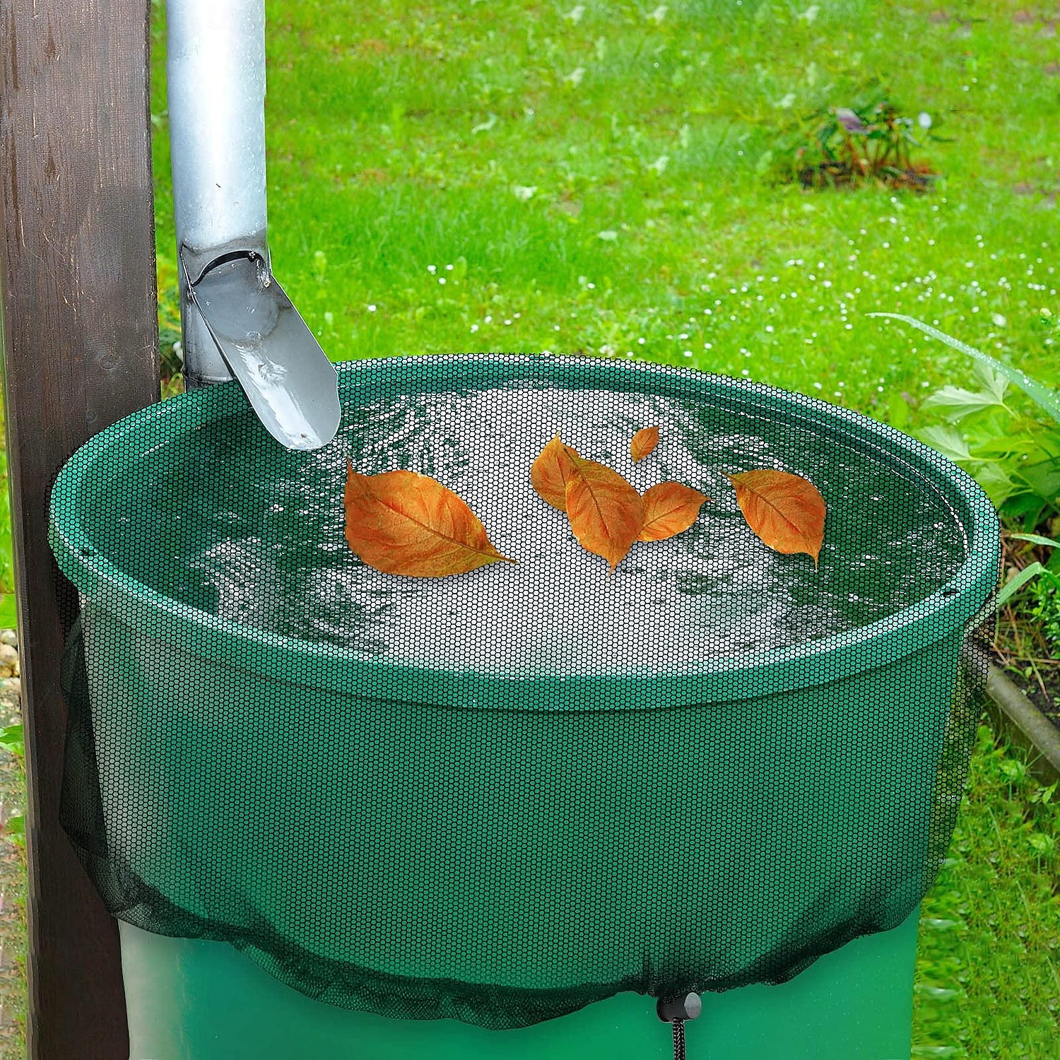 2025年 巾着水収集バケツ付き雨水タンク用メッシュカバー2個、屋外庭の軒先の落ち葉を防ぐためのタンクプロテクタースクリーン  コレクション – $11.99 –P5