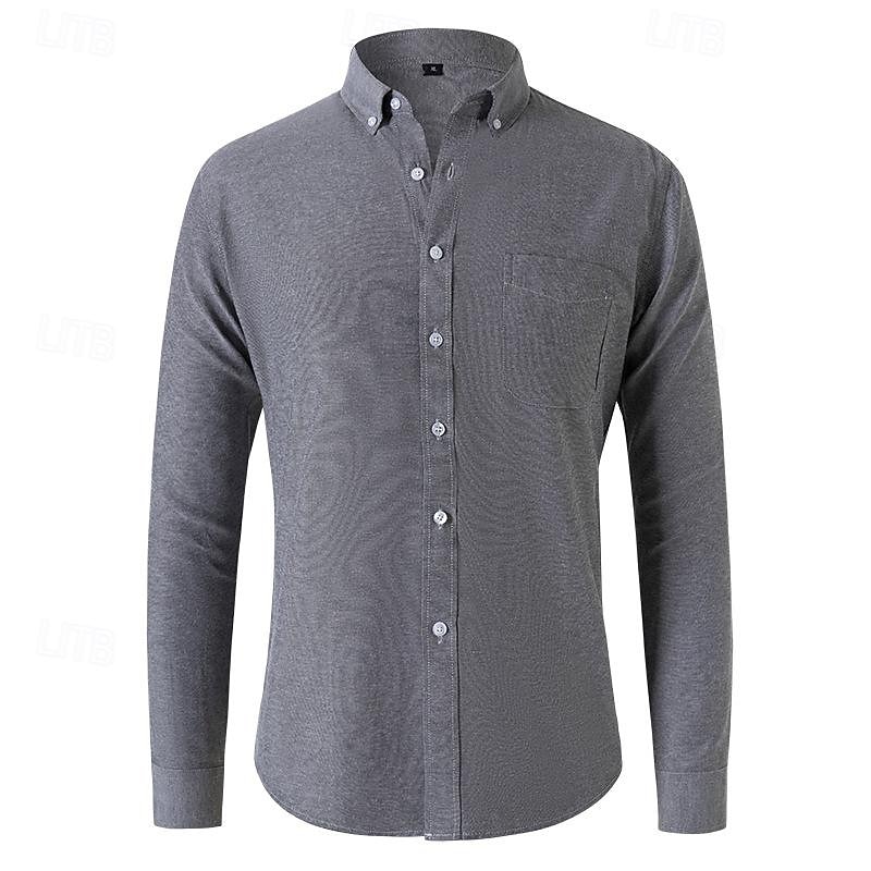Herr Skjorta Sommarskjorta Knapp upp skjorta Casual skjorta Svart Vit Marinblå Blå Grå Långärmad Slät Knapp ner krage Helgdag Semester Button-Down Kläder Mode Ledigt Bekväm 2025 - $22.99 –P13