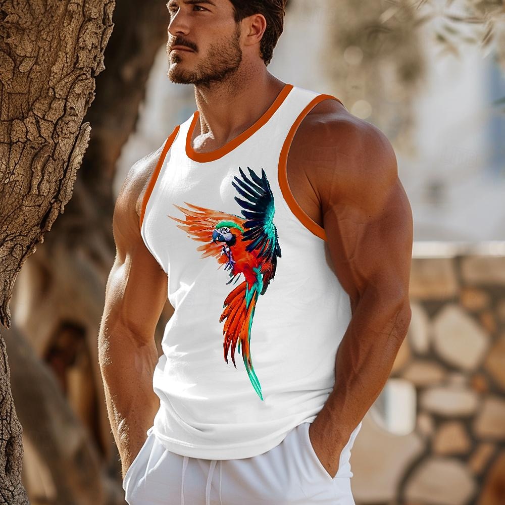 Herre Grafisk Papegøye Singleter Vest topp Ermeløs T skjorte Crew-hals Skjorte Sport Mote Daglig Sport & Utendørs Avslappet Treningssenter Gul Oransje Sommer Vår Klær S M L XL XXL XXXL 2025 - $14.99 –P4