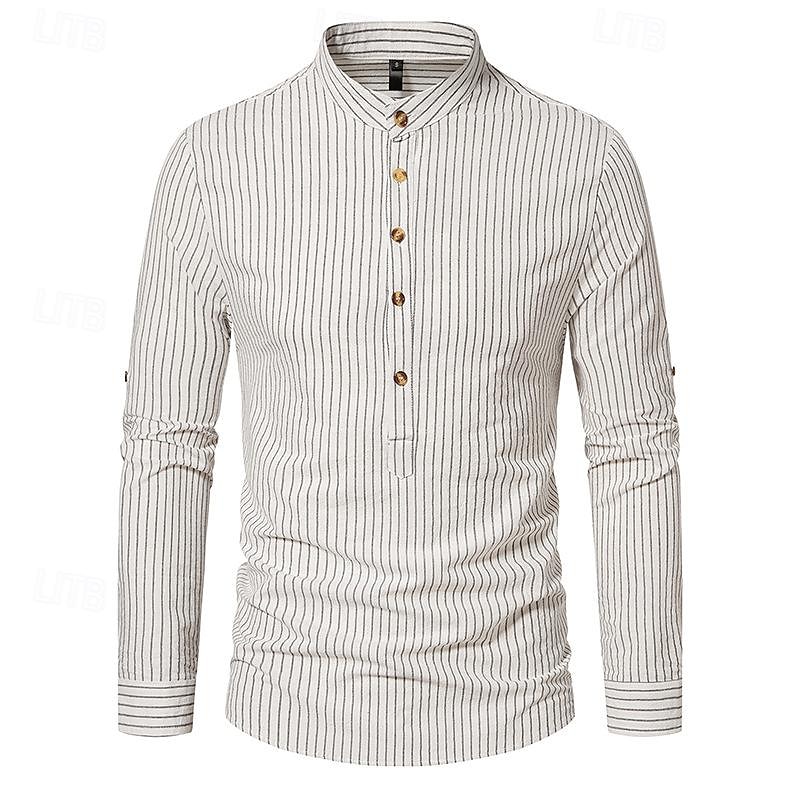 Per uomo Camicia Camicia con colletto cinese Camicia con colletto alla coreana Camicia popover Maglietta informale Camicia di cotone A strisce Da mare Hawaiano Nero Bianco Rosa Viola Manica lunga A del 2025 a $27.99 –P2