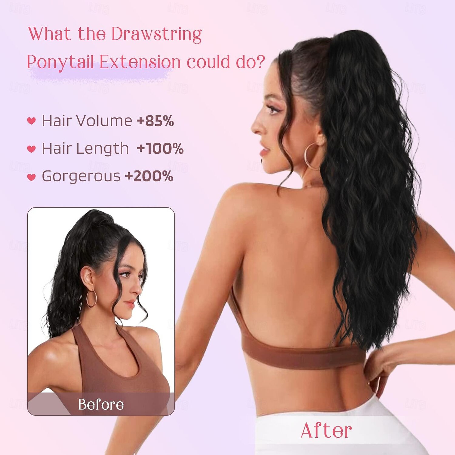extension de queue de cheval, extensions de cheveux de queue de cheval avec cordon de serrage longue queue de cheval ondulée bouclée postiche synthétique ondulée naturelle pour les femmes usage de 2025 ? $13.99 –P3