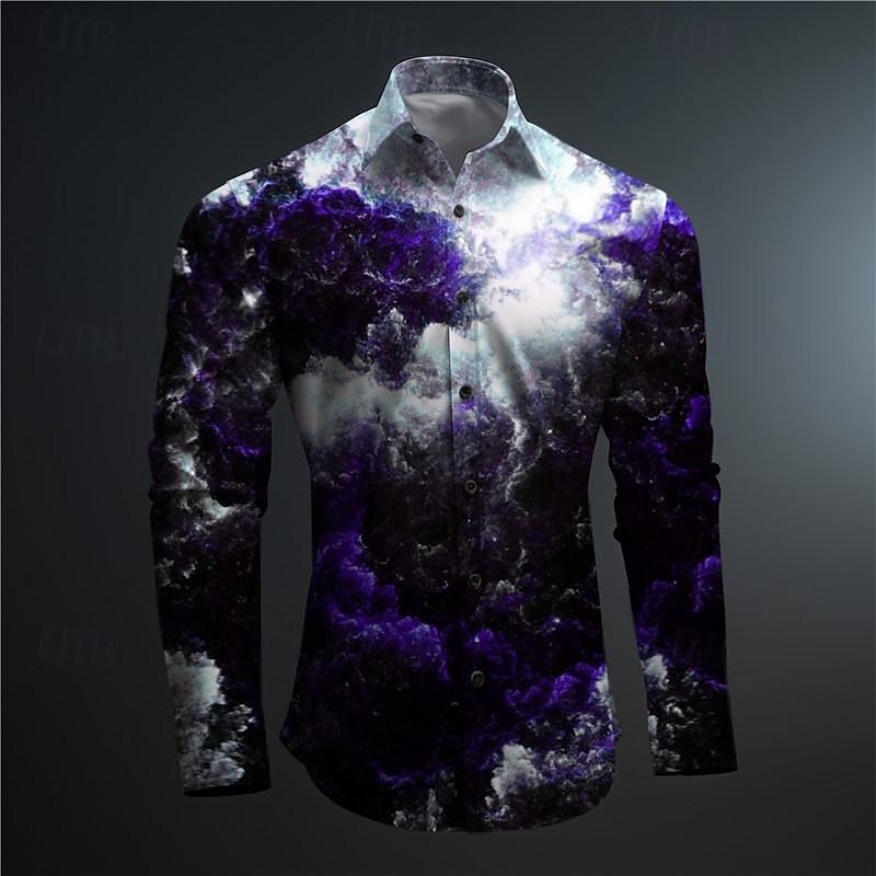 Men's Optical Illusion Geometric Pattern Button Up Shirt Printed Shirts Long Sleeve Subcultural Vacation Party Street Spring & Summer Turndown Print Button-Down Red Blue Purple 2025 - $24.99 –P10