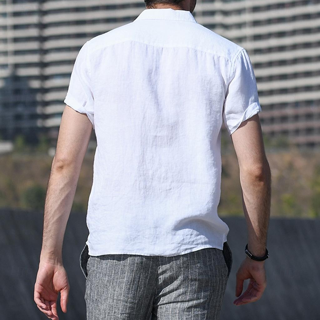 Men's Shirt Linen Shirt Popover Shirt Summer Shirt Beach Wear Casual Shirt Solid Color Vacation Street Black White Yellow Green Short Sleeve Shirt Collar Summer Spring Clothing Apparel Pocket 2025 - $20.99 –P3