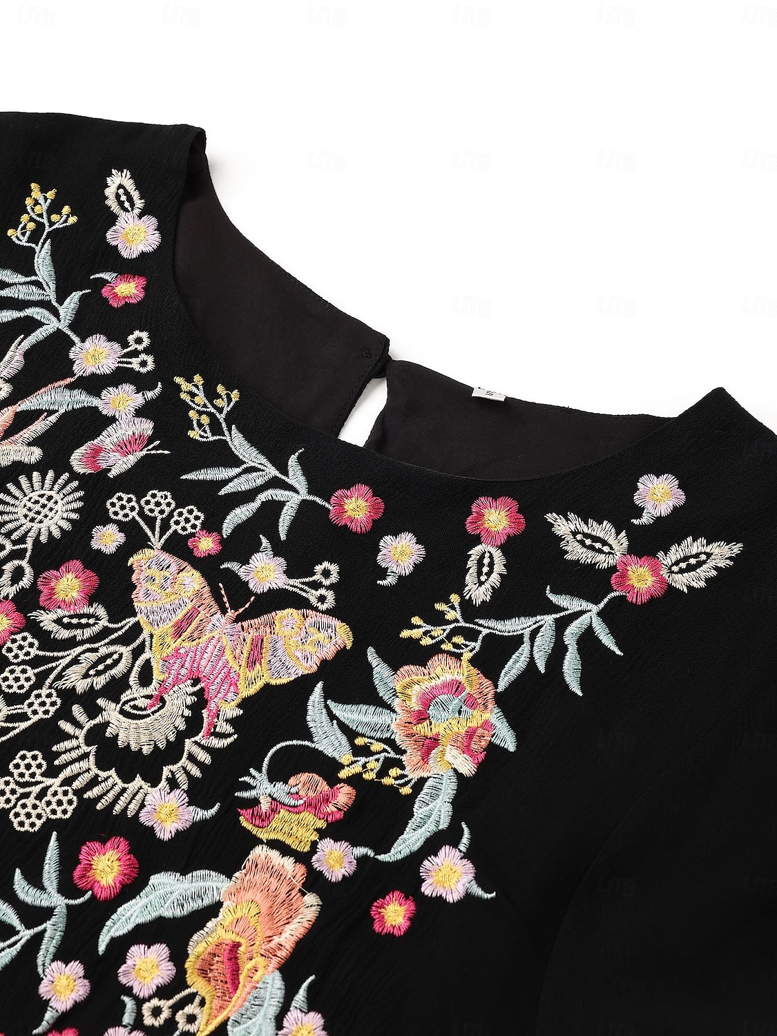 Dam Mini klänning Svart klänning Mexikansk klänning Klassisk Boho Dagligen Lös passning Blommig Långärmad Rund hals Svart Sommar Vår 2025 - $37.99 –P8