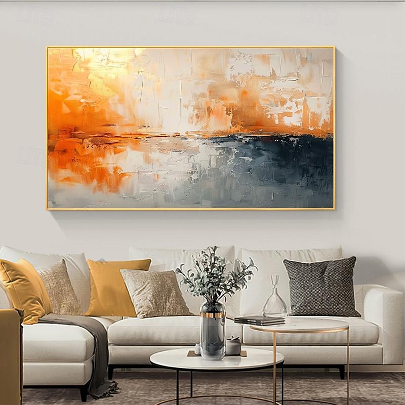 Hand Paint Abstract Orange Minimalist Oil Painting On Canvas Original ...
