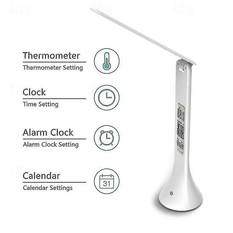 touch opvouwbare led-bureaulamp, oplaadbaar met digitale klok 2025 - $55.99 –P3