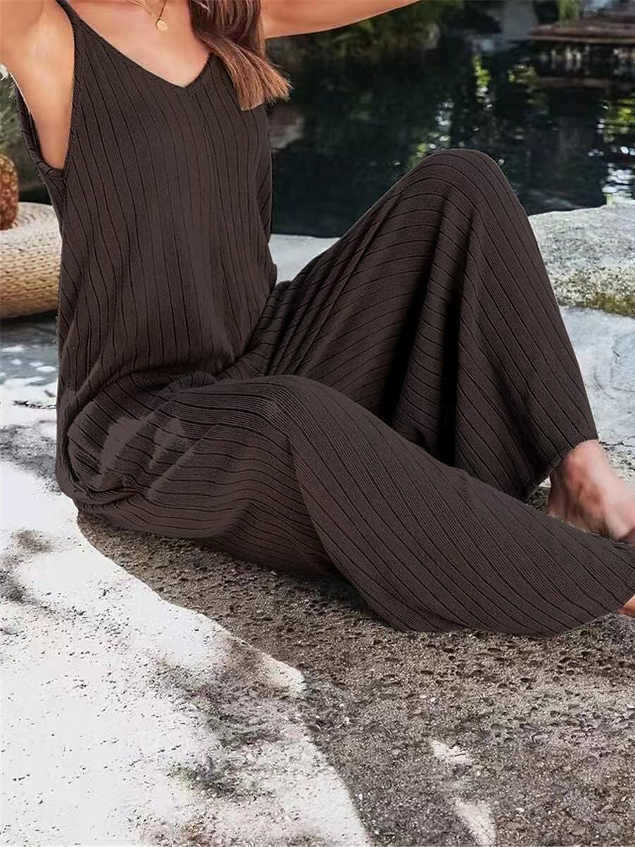 Női Szabályos Jumpsuitek Utcai sikk Tömör szín Ujjatlan V-alakú Nyitott hátú Utca Napi Normál Fekete Fehér Bor Nyár 2025 - $31.99 –P19
