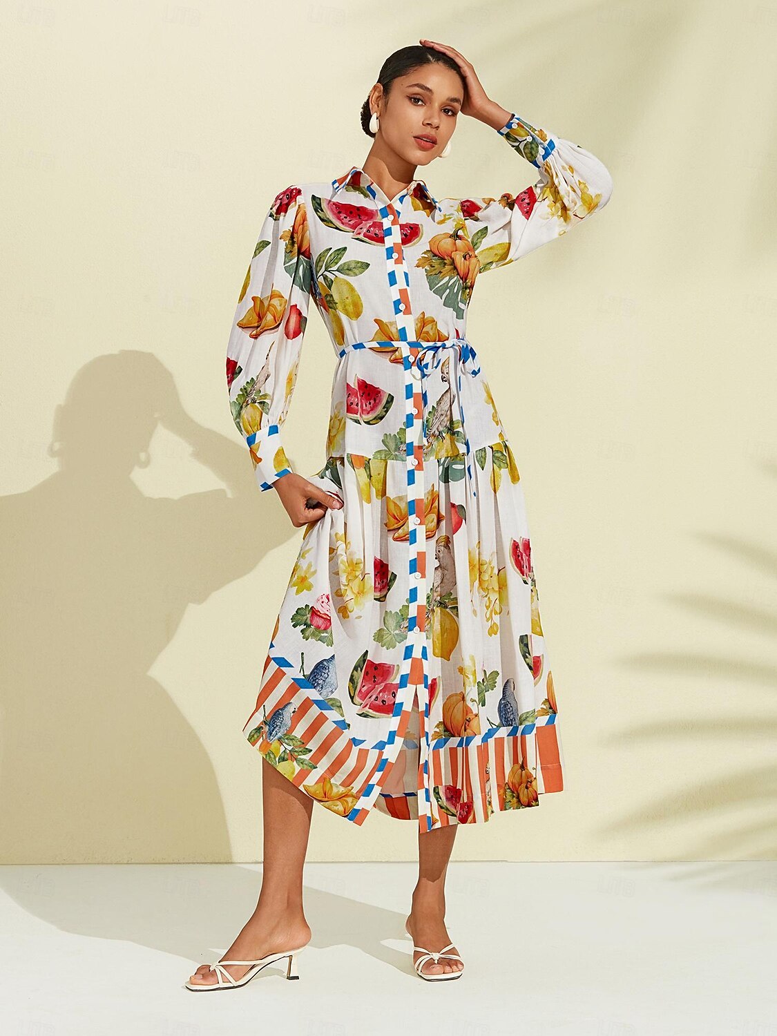 print stripe frukt midi skjorte kjole 2026 - kr.1369 –P4