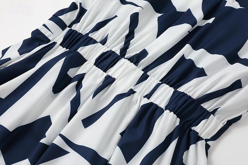 damska sukienka koszulowa sukienka na co dzień długa sukienka na zewnątrz codzienne wakacje moda elegancka koszula kołnierzyk kieszeń na guziki krótki rękaw lato wiosna 2023 luźny krój czarno-biały 2025 - $44.99 –P5