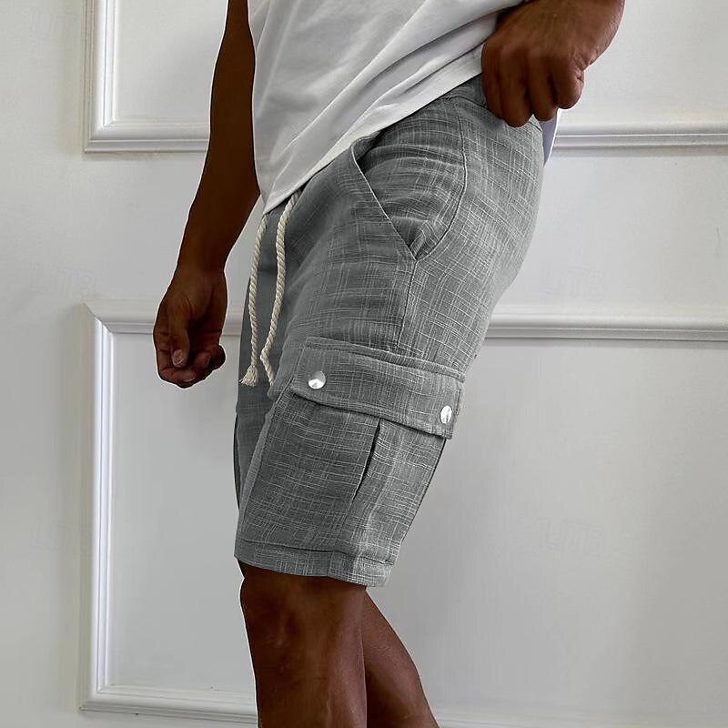 Homme Short Cargo Short Cordon Taille elastique Multi poche Plein Vestimentaire Court Extérieur du quotidien Sortie Mode Classique Noir Jaune de 2025 ? $27.99 –P13