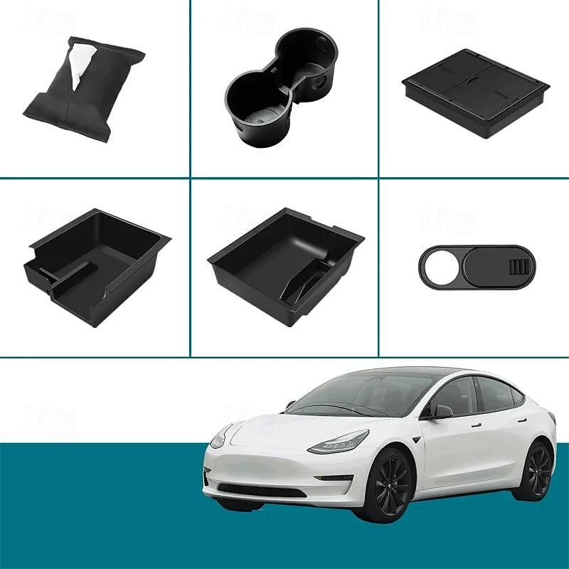 6 sztuk dla tesli model 3 model y schowek środkowy podłokietnik ukryte pudełko uchwyt na kubek wewnętrzny organizer akcesoria samochodowe 2025 - $44.99 –P4