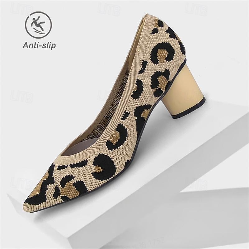 Dámské Podpatky Větší velikosti Boty Flyknit Venkovní Kancelář Denní Leopard Kačenka Palec do špičky Módní Klasické Pohodlné Chůze Úplet Povaleč Mandlová Levhart Černá / béžová 2025 - $46.99 –P7