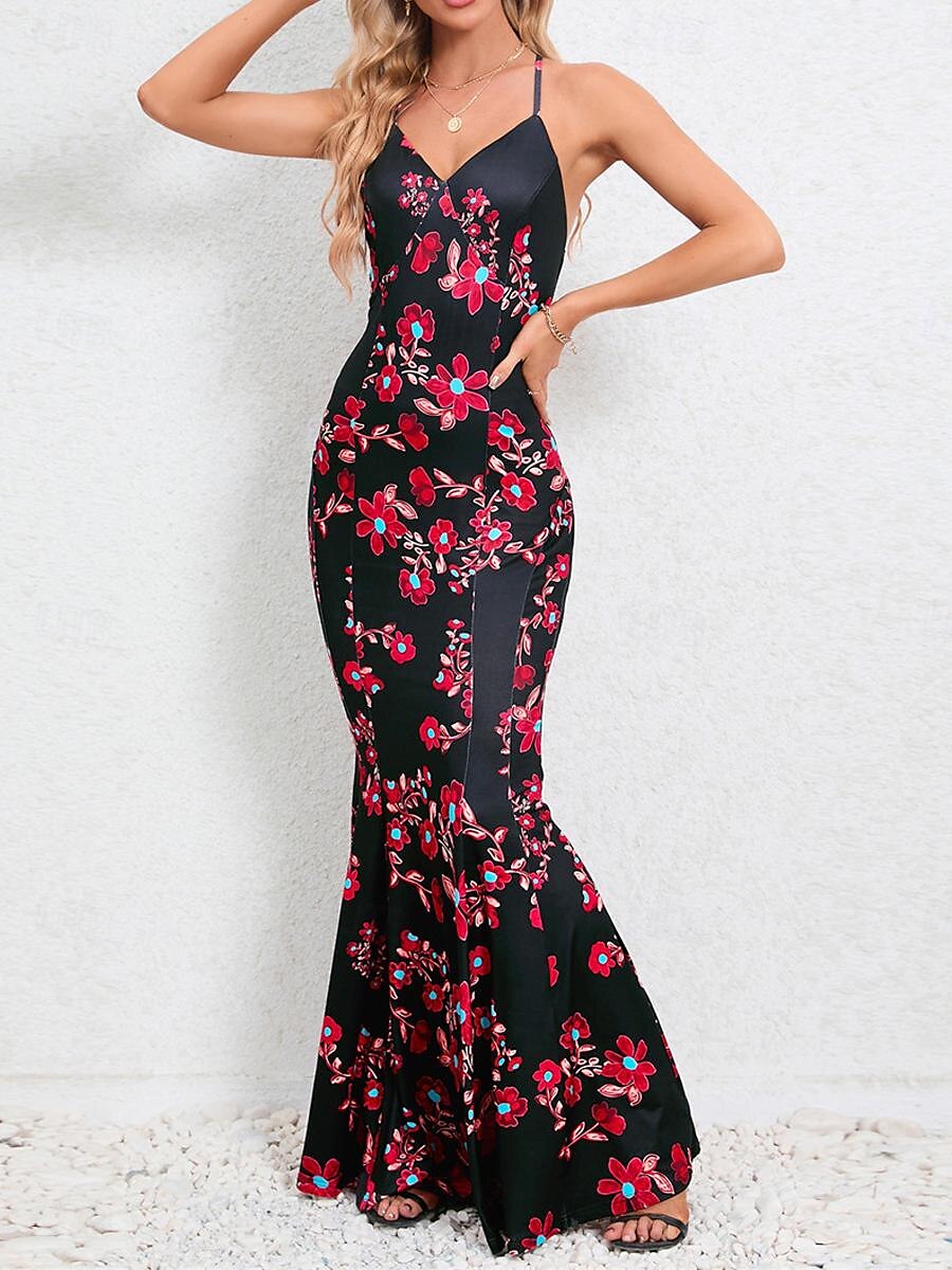 Damen Freizeitkleid Etuikleid Unterkleid Blumen rückenfrei Print Rollkragen langes Kleid Maxikleid sexy Urlaub ärmellos Sommer 2025 - $41.99 –P11