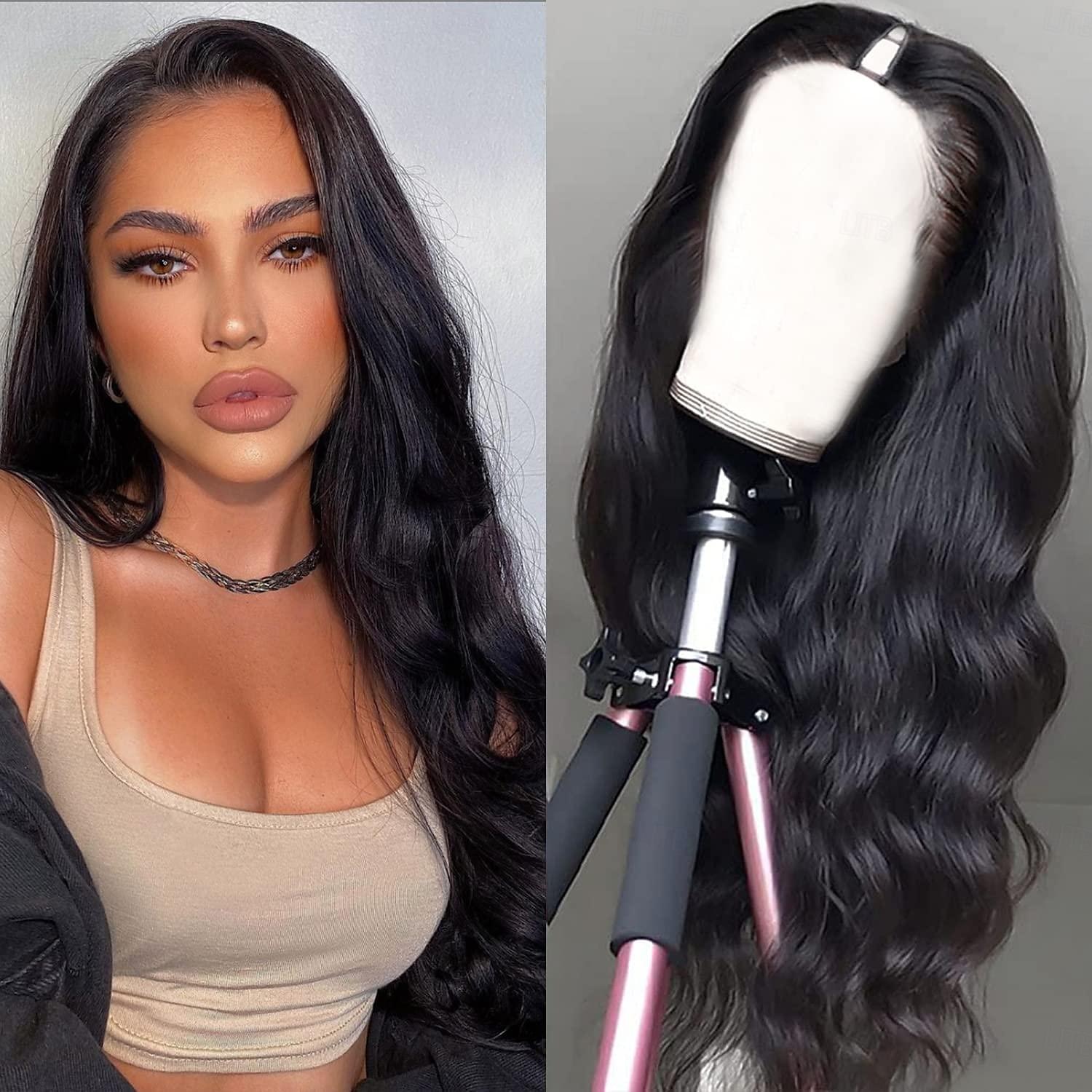 peruci cu corp în V păr uman fără peruci cu dantelă în față peruci din păr virgin brazilian pentru femei de culoare upgrade peruci în parte u perucă cu cap complet cu clip în jumătate peruci în formă 2025 - $101.99 –P1