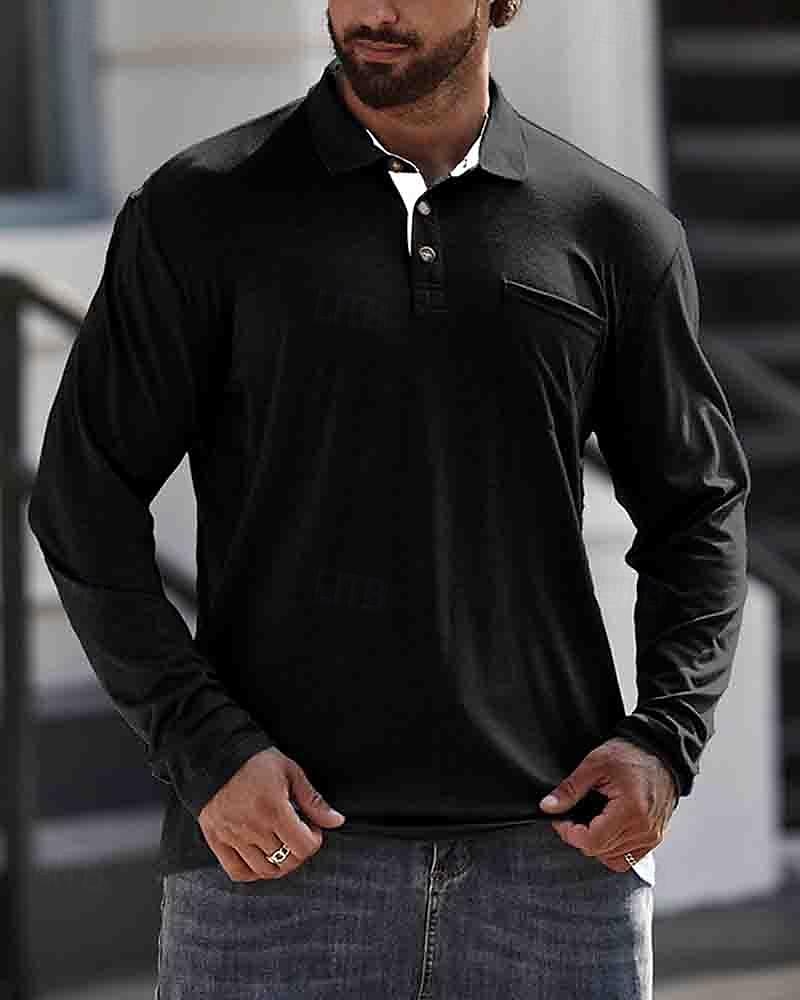 Herren Poloshirt aus Baumwolle Golfhemd Arbeit Casual Kargen Langarm Basic Modern Glatt Taste Tasche Frühling & Herbst Regular Fit Dunkelrot Wein Aprikose Dunkelgrau Wasserblau Schwarz Poloshirt aus 2025 - $18.99 –P19